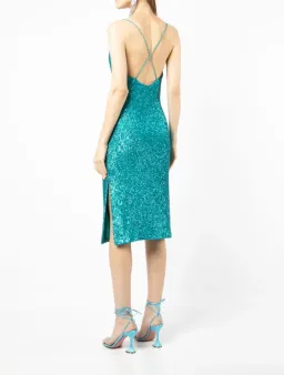 Rebecca Vallance Missing Hours Sequin Midi Dress Green Size 12 for rent on The Volte - image 3