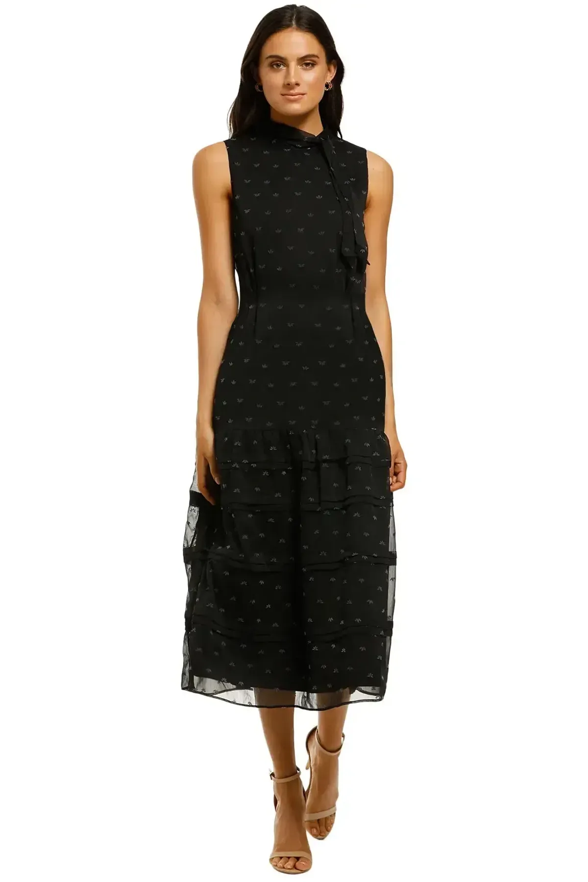 Stevie May Blackbird Midi Dress in Black Flocking Size 10 - Image 4