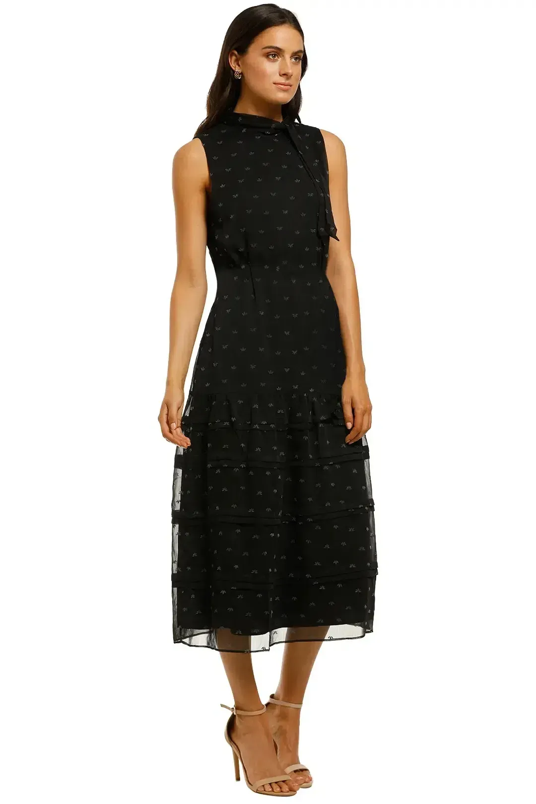 Stevie May Blackbird Midi Dress in Black Flocking Size 12 for rent on The Volte - main image