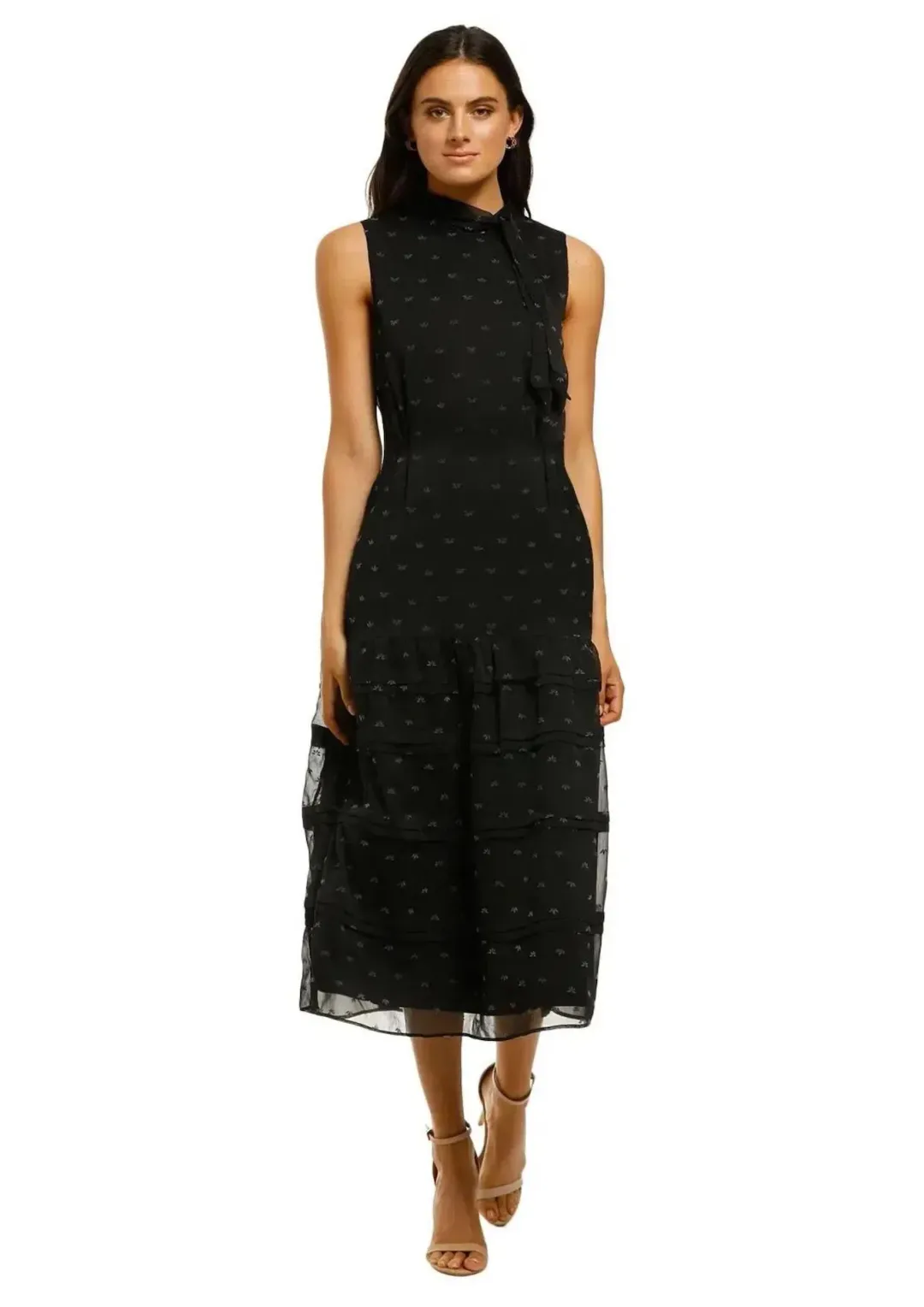 Stevie May Blackbird Midi Dress in Black Flocking Size 12 for rent on The Volte - main image