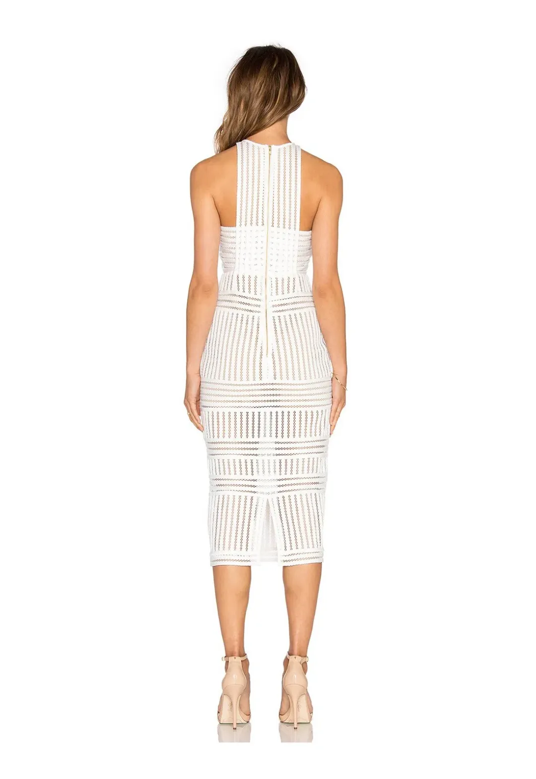 Self Portrait Stripe Mesh Column Dress White Size 8 for rent on The Volte - main image