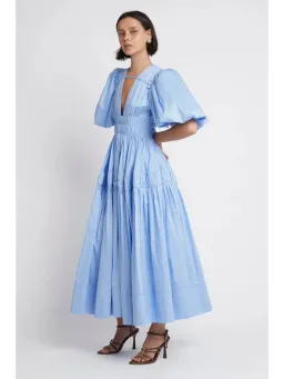 Aje Fallingwater Gathered Midi Dress Blue Size AU 4 for rent on The Volte - image 2