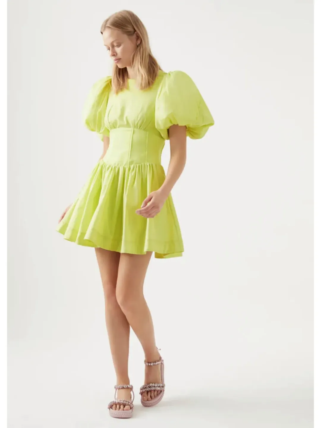 Aje Gianna Puff Sleeve Mini Dress in Lemon Size AU 6 for rent on The Volte - main image