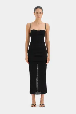 Sir the Label Jacques Gathered Midi Dress Black Size 1/Au 8 for rent on The Volte - image 1