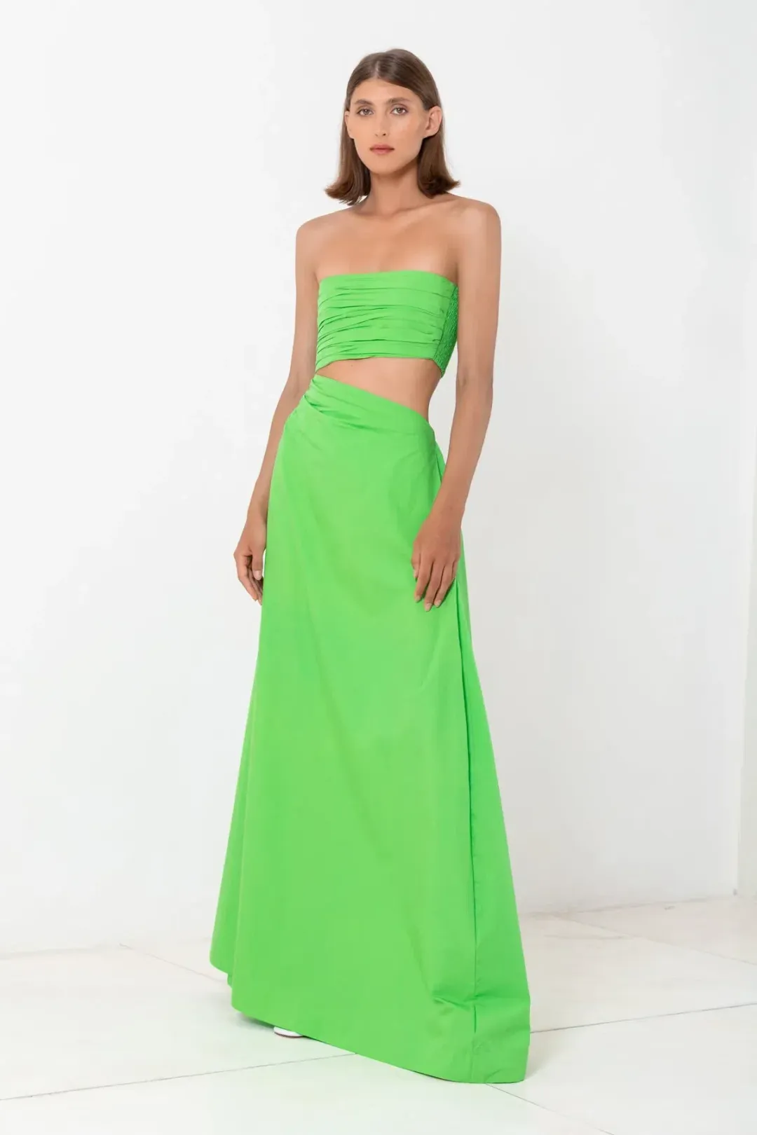 SWF Boutique Asymmetric Cut Out Maxi Dress Verde Size 12 for rent on The Volte - main image