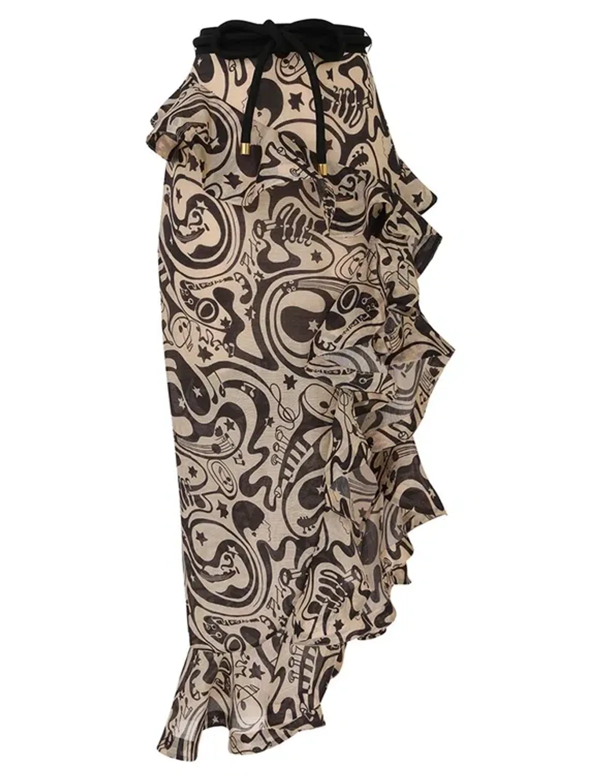 Zimmermann The Matchmaker Waterfall Skirt in Black/Tea Abstract Musical Size 0/Au - Image 2