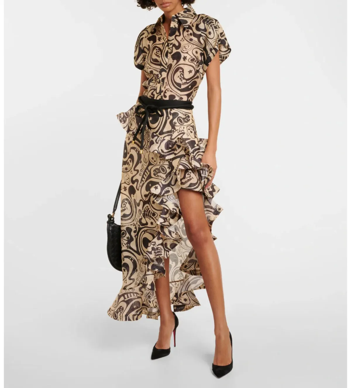 Zimmermann The Matchmaker Waterfall Skirt in Black/Tea Abstract Musical Size 0/Au - Image 1