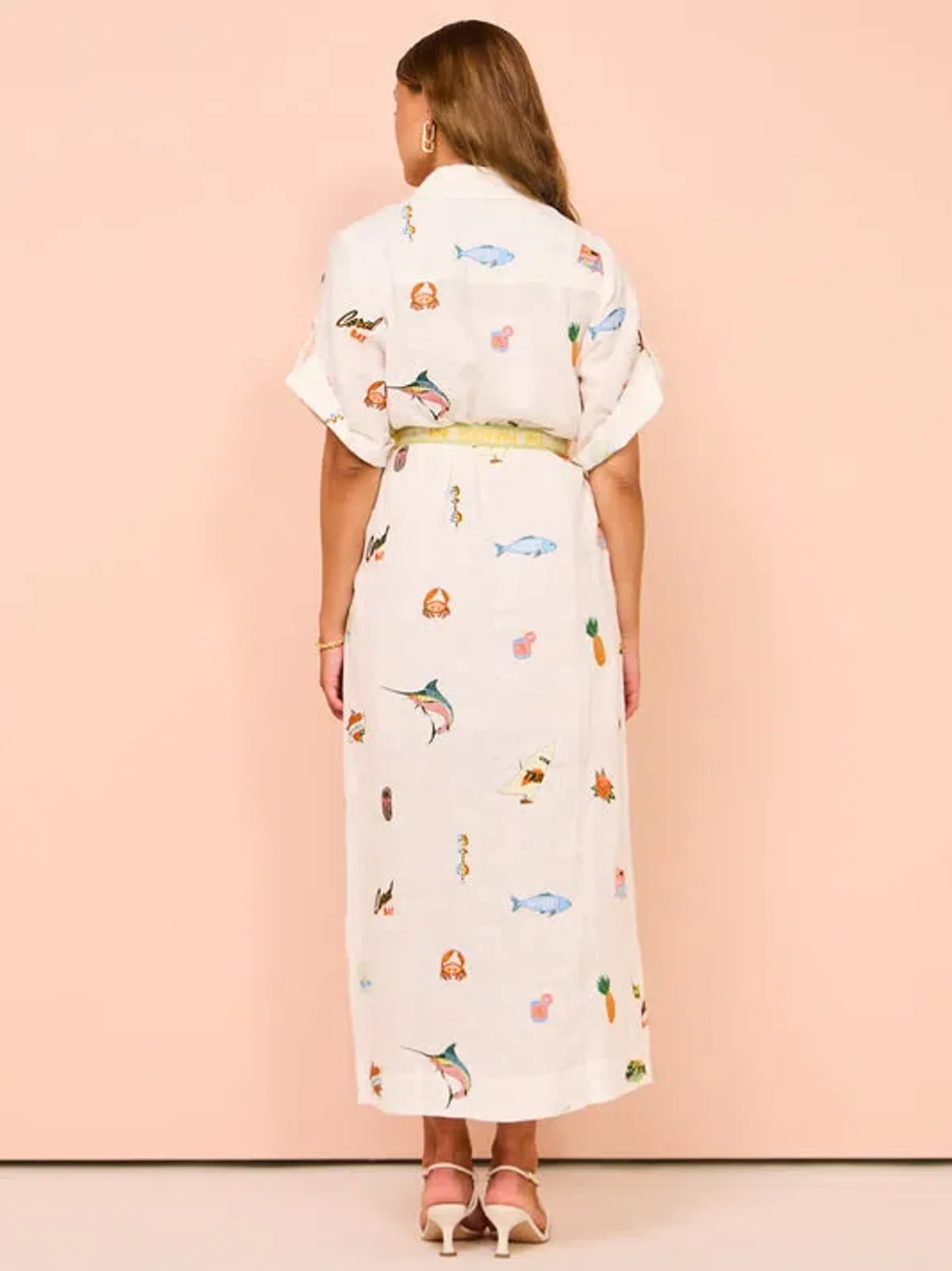 Alemais Blue Marlin Embroidered Dress In Cream Size 12 - Image 3