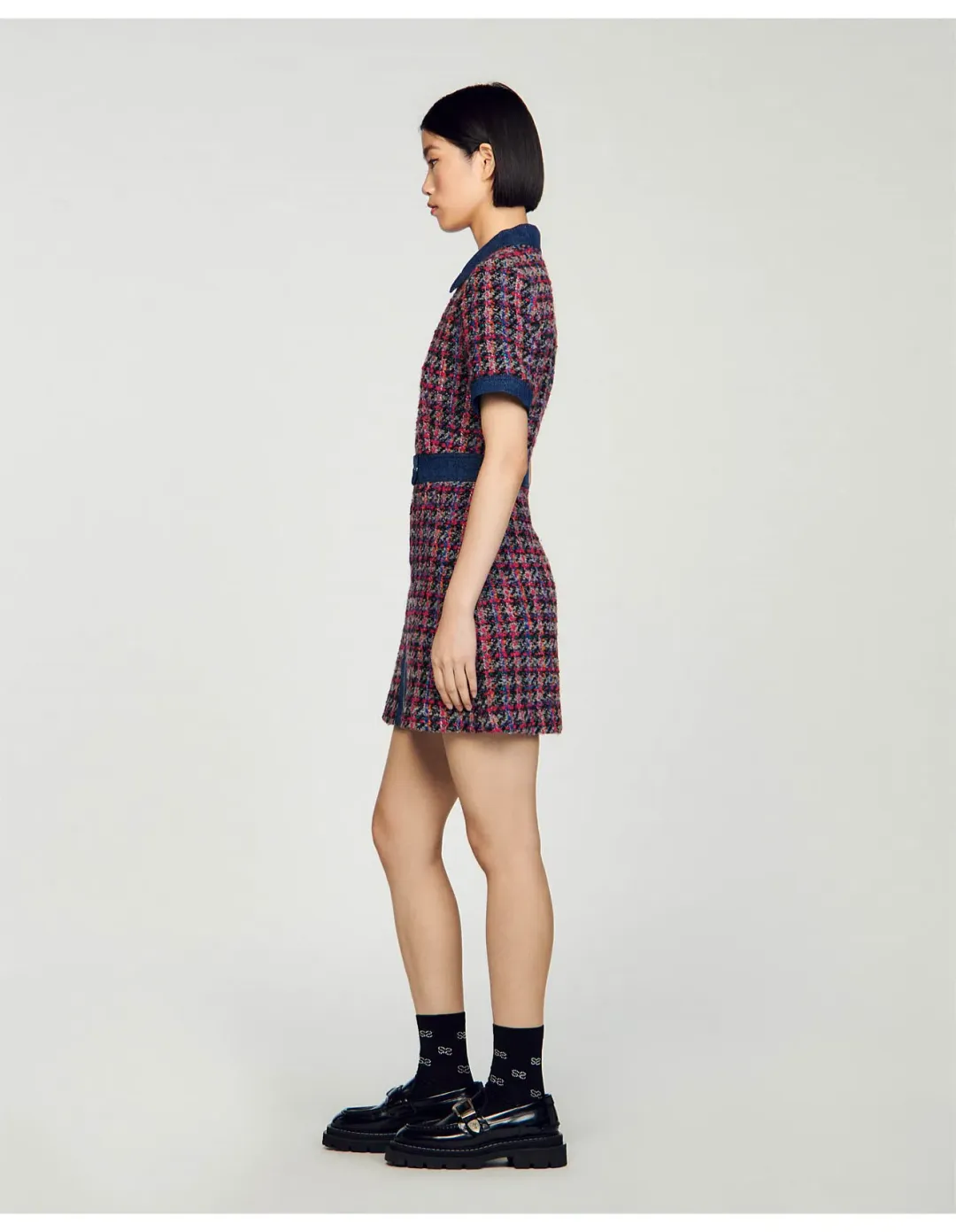 Sandro Denim Tweed Mini Dress Multi Size 12 AU for rent on The Volte - main image
