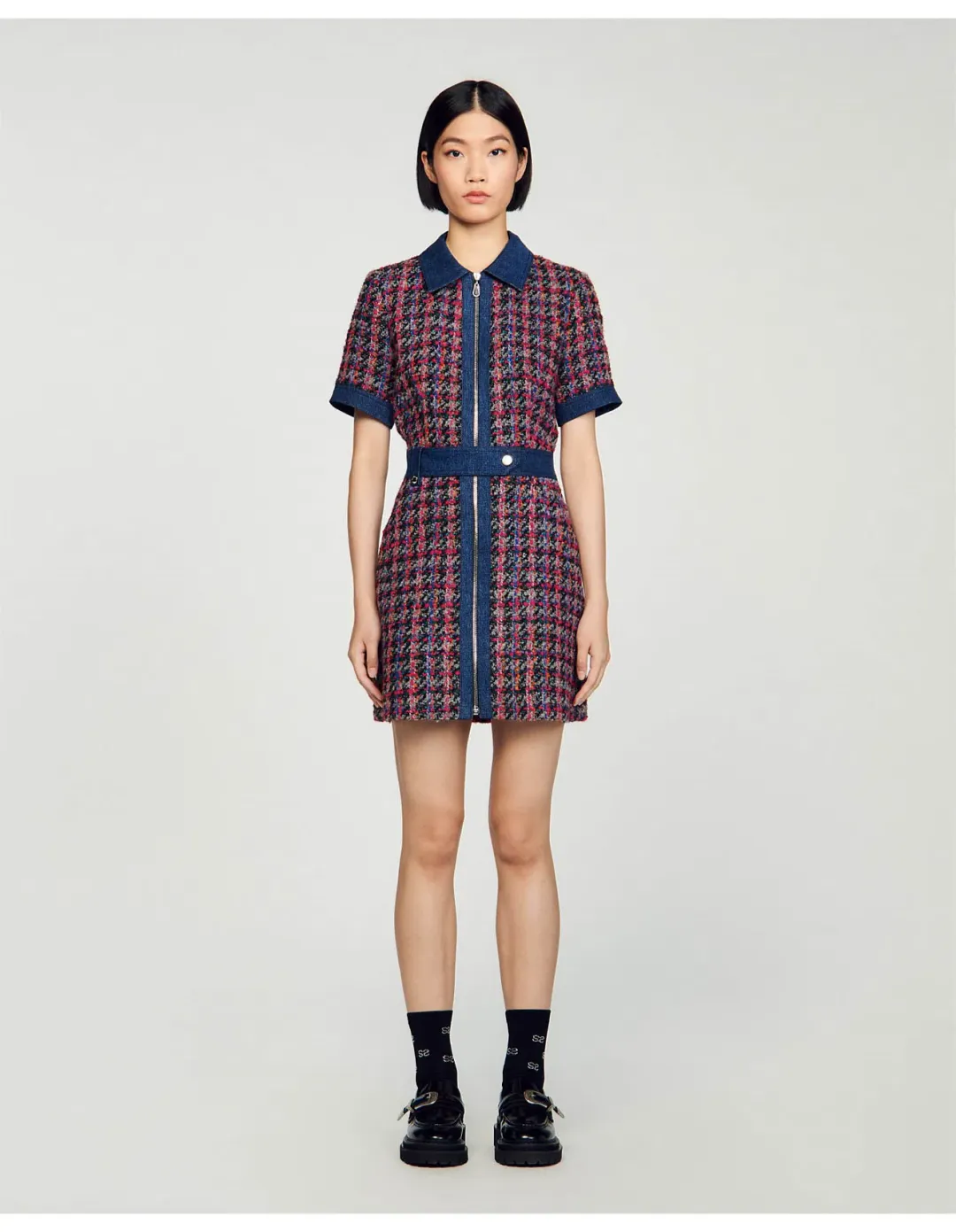 Sandro Denim Tweed Mini Dress Multi Size 12 AU for rent on The Volte - main image