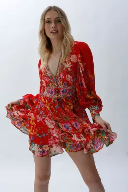 Camilla Button Front Frill Short Dress in Ruffle Some Feathers Print Size 10 for rent on The Volte - image 2