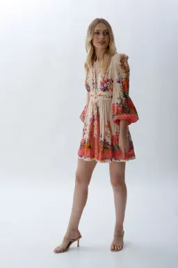 Zimmermann Tropicana Plunge Mini Dress in Cream Floral Size 0 / 8 AU for rent on The Volte - image 5