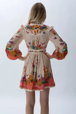 Zimmermann Tropicana Plunge Mini Dress in Cream Floral Size 0 / 8 AU for rent on The Volte - image 3