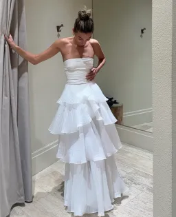 Aje Sunbeam Ruched Bustier and Cosmos Tiered Maxi Skirt Set Ivory Size 6 for rent on The Volte - image 2