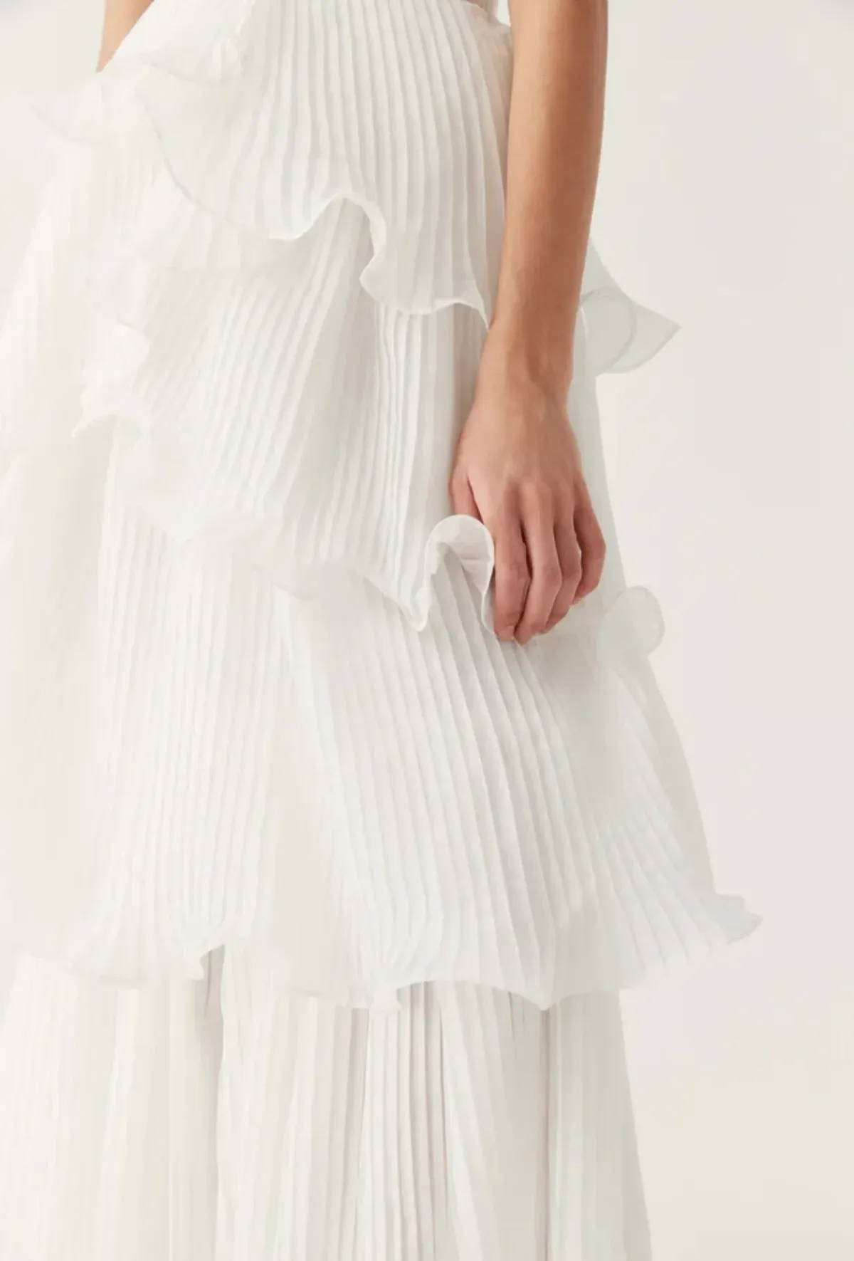 Aje Sunbeam Ruched Bustier and Cosmos Tiered Maxi Skirt Set Ivory Size 6 - Image 5