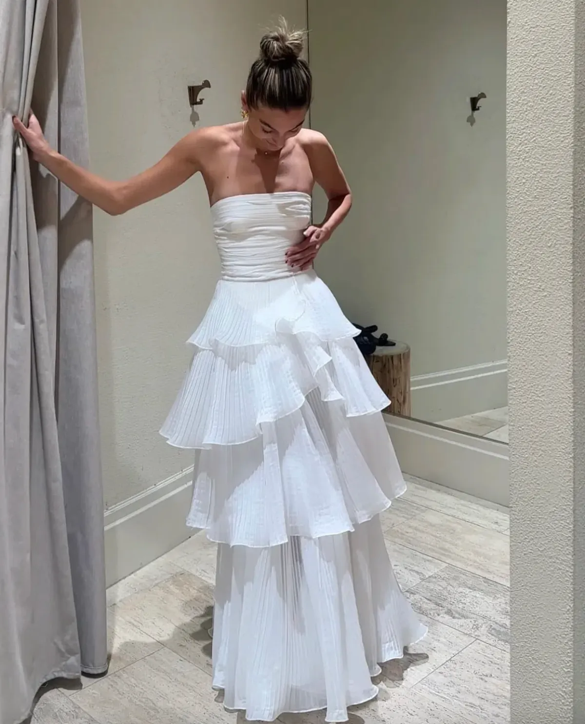 Aje Sunbeam Ruched Bustier and Cosmos Tiered Maxi Skirt Set Ivory Size 8 - Image 2