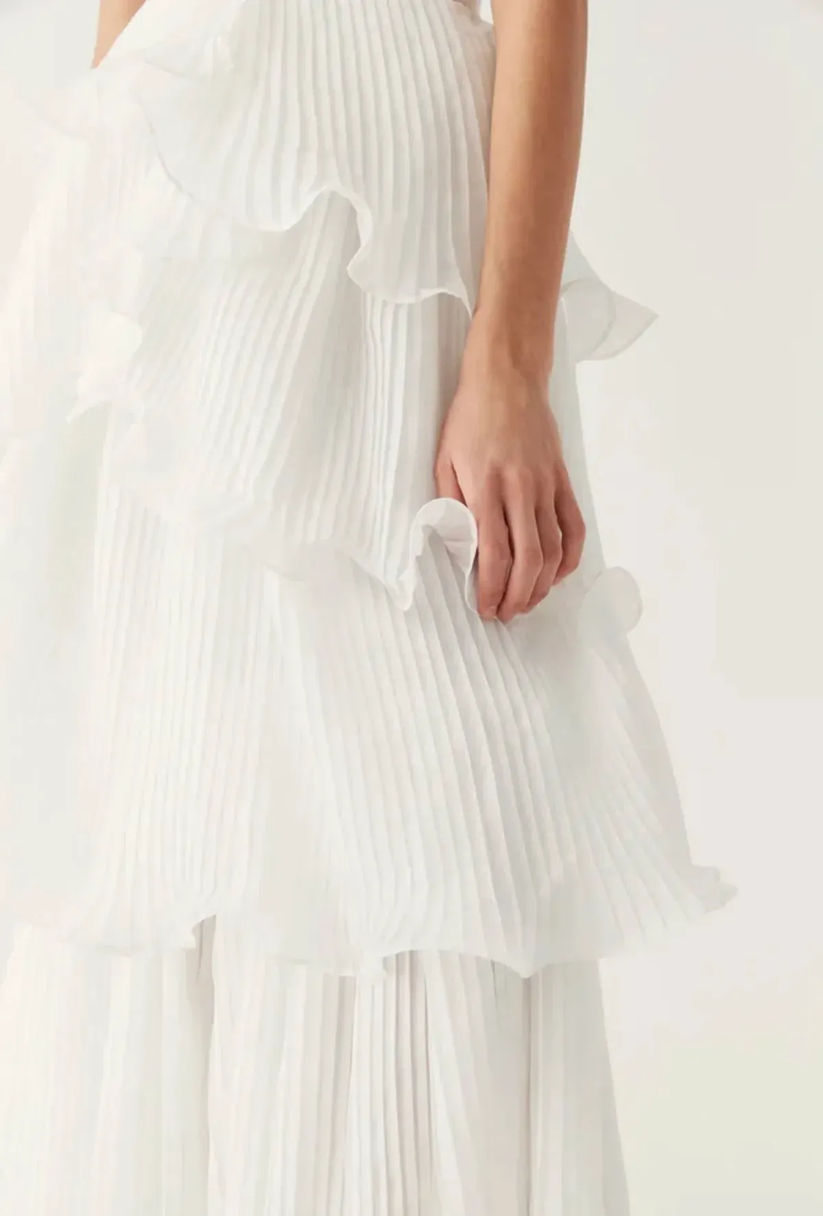 Aje Sunbeam Ruched Bustier and Cosmos Tiered Maxi Skirt Set Ivory Size 8 - Image 5