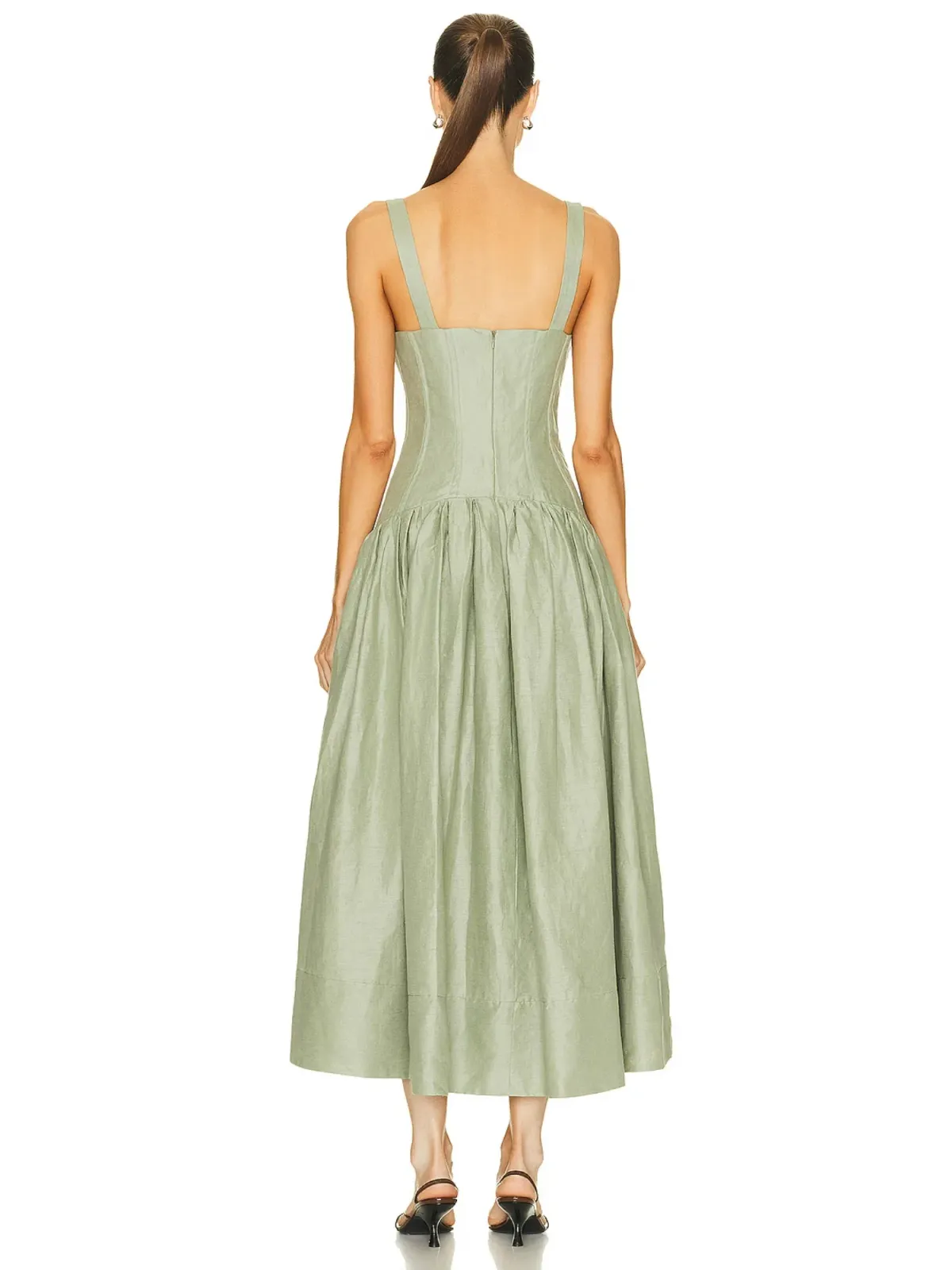 Nicholas Makenna Pleated Linen Midi Dress Green Size AU 10 - Image 3