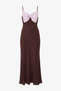 Rixo Leanna Bow Silk Dress Chocolate/Lilac Size 10 for rent on The Volte - image 3