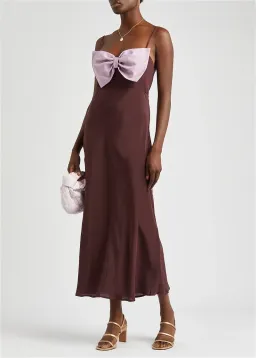 Rixo Leanna Bow Silk Dress Chocolate/Lilac Size 10 for rent on The Volte - image 2