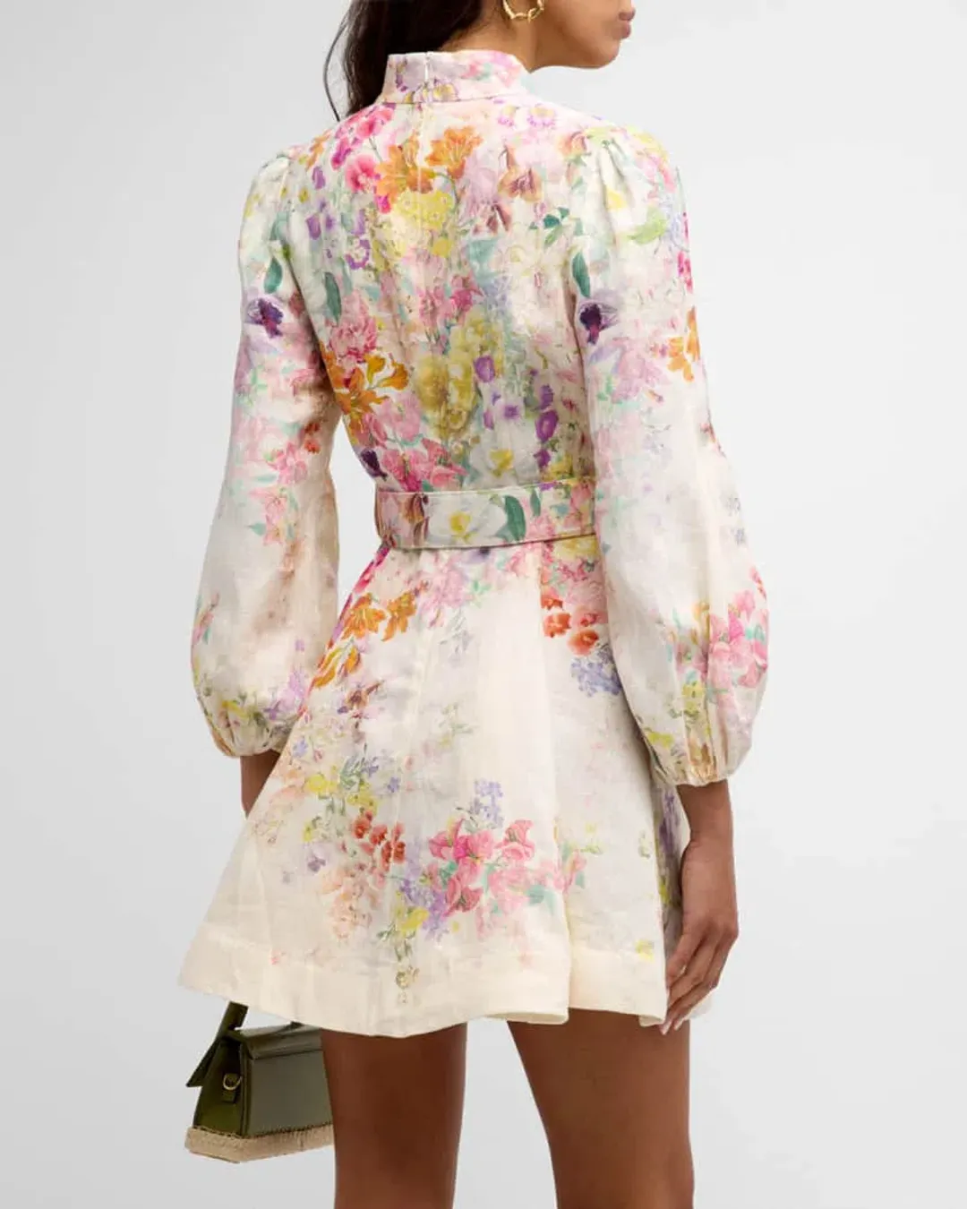 Zimmermann The Natura Buttoned Mini Dress in Kaleidoscope Garden Size 2 / AU 12 for rent on The Volte - main image