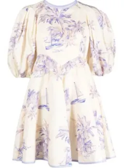 Zimmermann Linen Day Mini in Olive Toile Print Dress Size 2/Au 12 for rent on The Volte - image 3