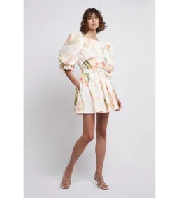 Aje Imprint Cotton Floral Mini Dress In Ivory Size 12 for rent on The Volte - image 1
