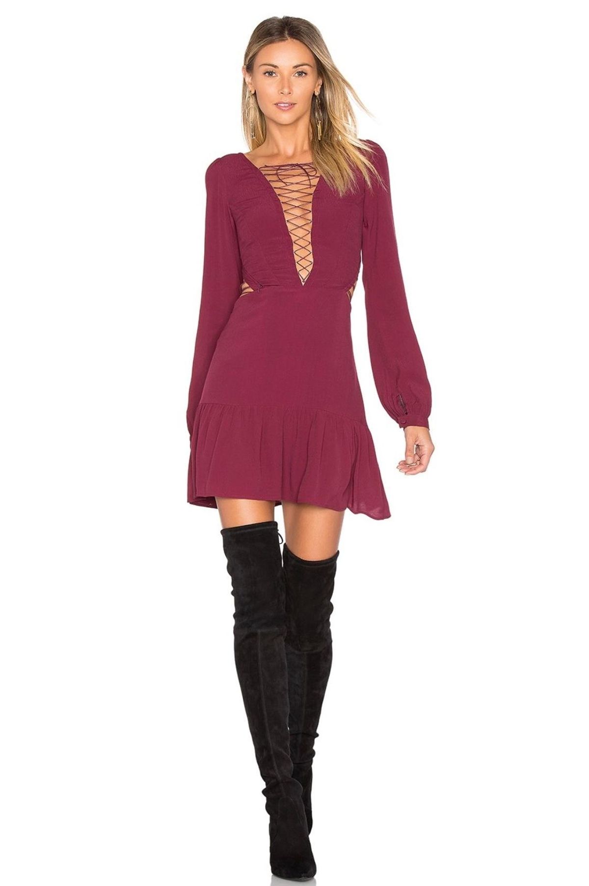 For Love & Lemons X REVOLVE Lace Up Dress in Wine size XS - Image 3