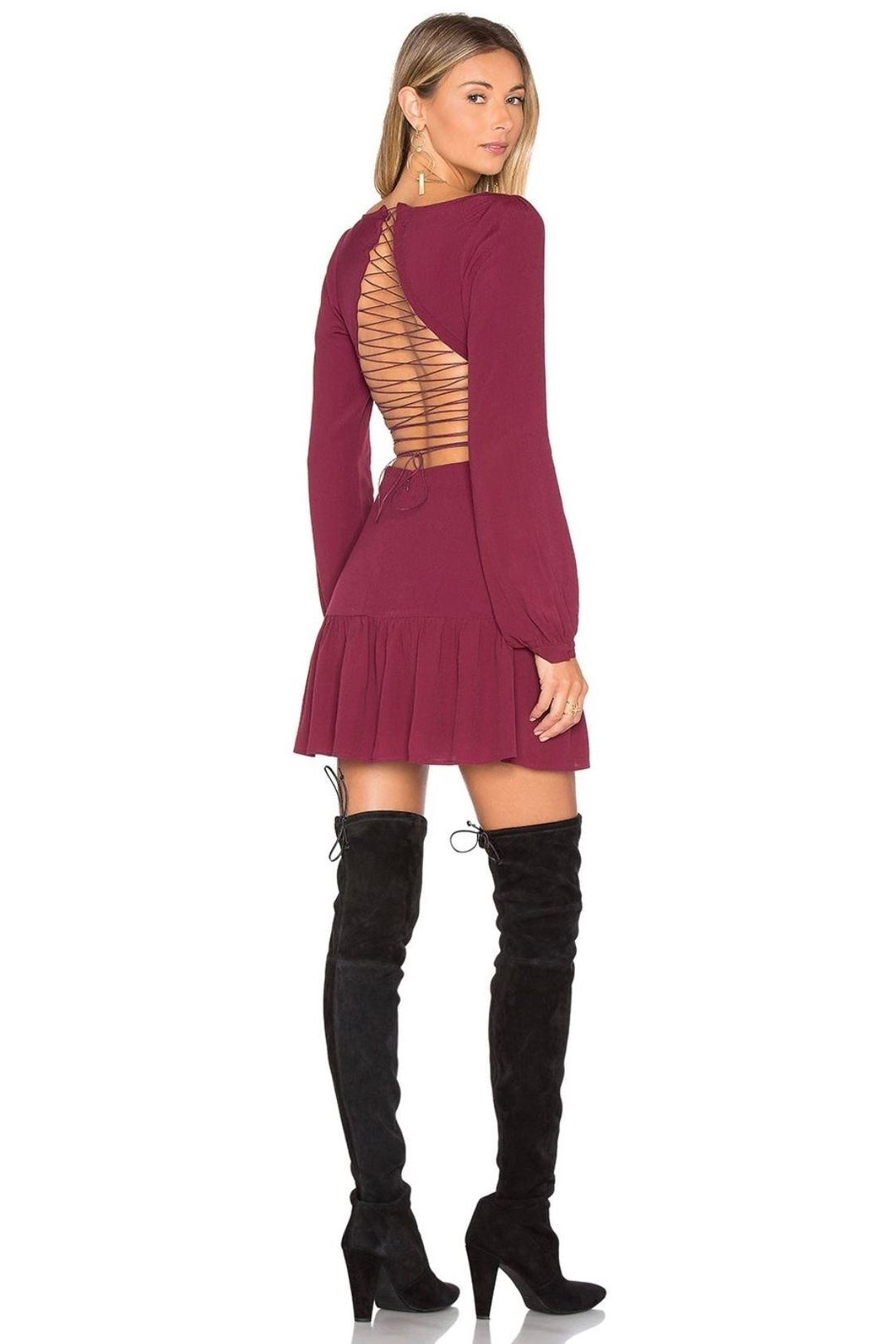 For Love & Lemons X REVOLVE Lace Up Dress in Wine size XS for rent on The Volte - main image