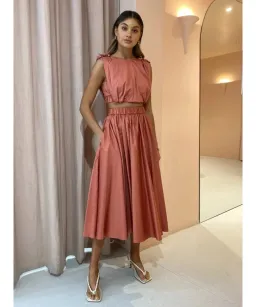 Acler Landon Top And Midi Skirt Set Terracotta Size AU 10 for rent on The Volte - image 1