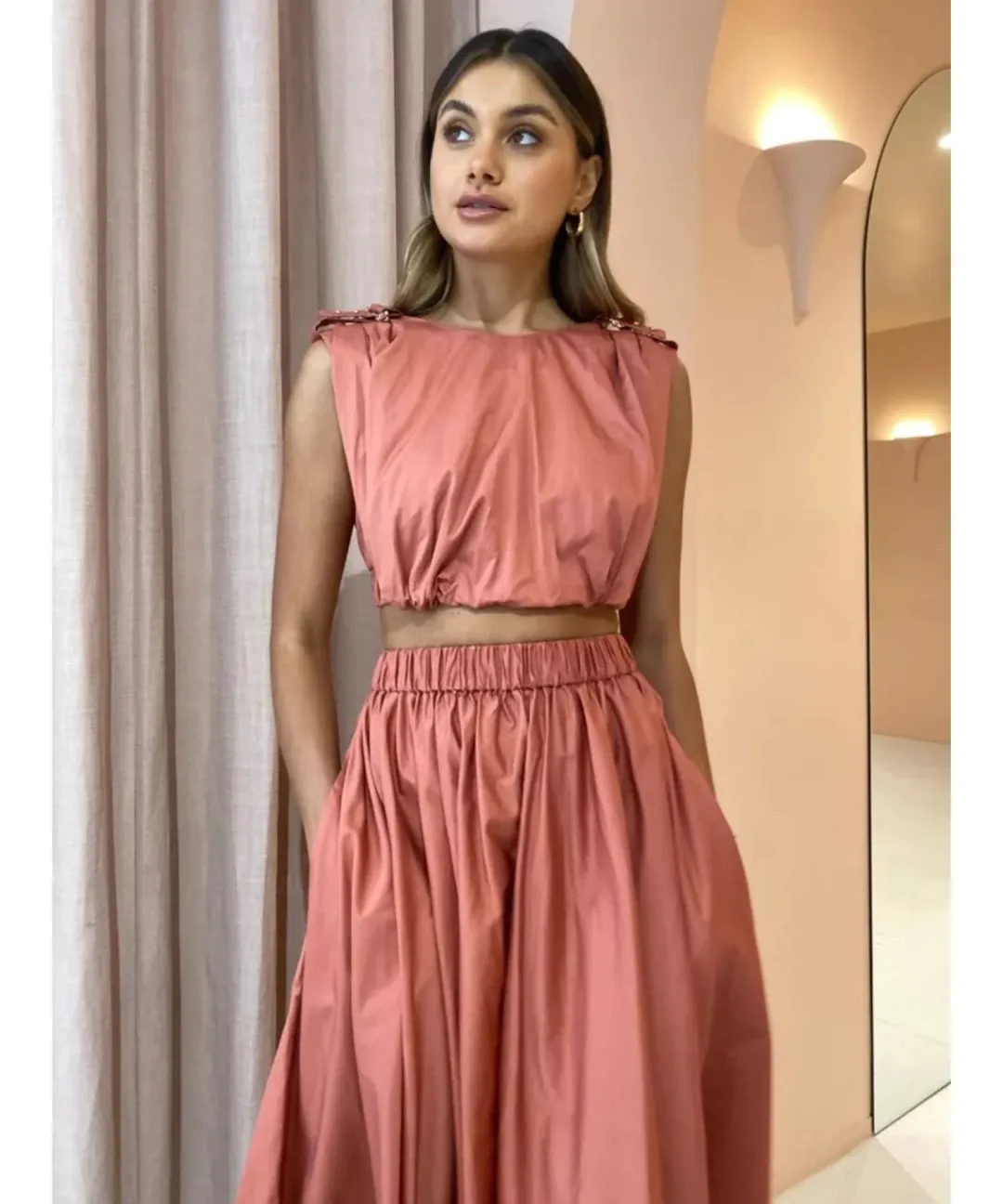 Acler Landon Top And Midi Skirt Set Terracotta Size AU 10 for rent on The Volte - main image