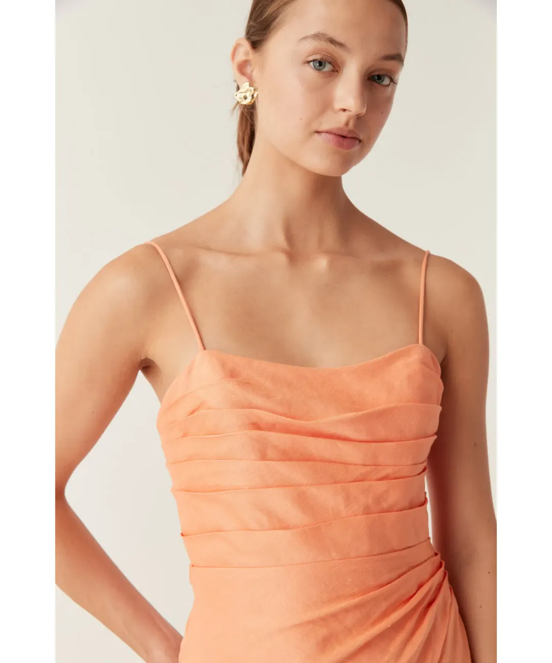 Aje Clarice Draped Maxi Dress in Sunset Orange Size AU 12 for rent on The Volte - main image