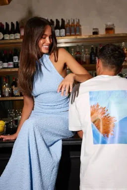 With Harper Lu Textured Halter Top & Textured Maxi Skirt Set in Baby Blue Size Medium / AU 10 for rent on The Volte - image 5