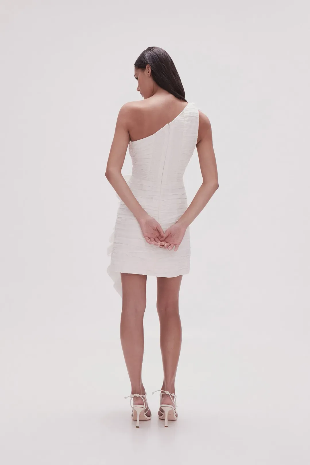 Aje Adelia Ruffle Mini Dress Ivory Size 10 for rent on The Volte - main image