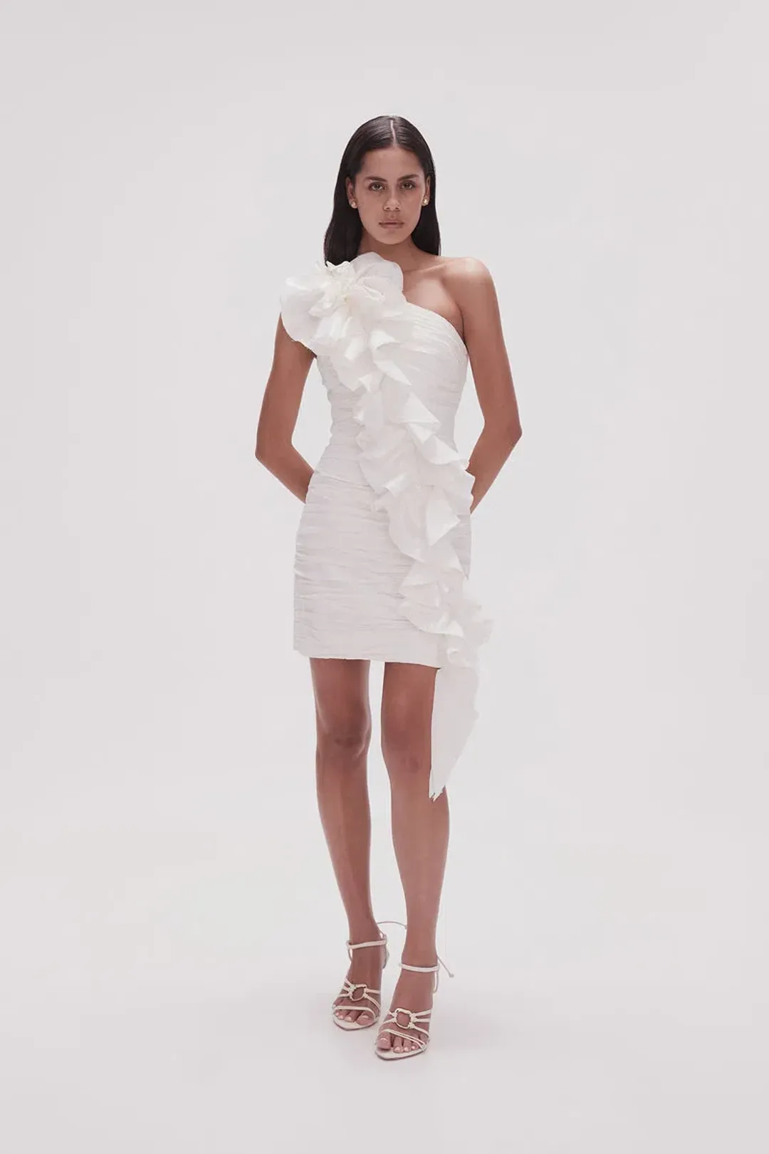 Aje Adelia Ruffle Mini Dress Ivory Size 10 for rent on The Volte - main image