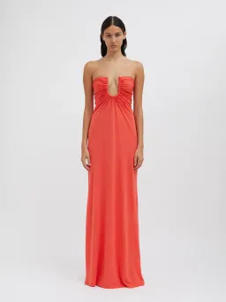 Christopher Esber Arced Palm Strapless Dress in Grapefruit Size 10 for rent on The Volte - image 1