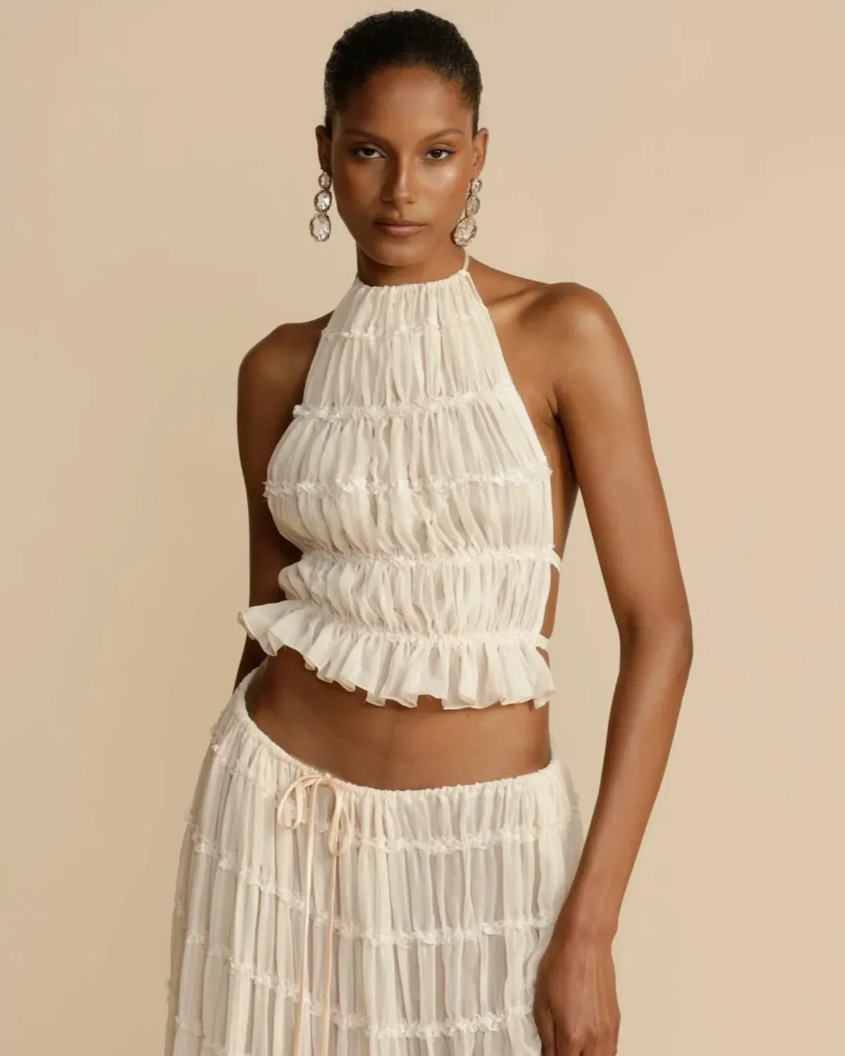 Arcina Ori Juliette Halter Top & Maxi Skirt Set Warm Cream Size S / AU 8 - Image 4