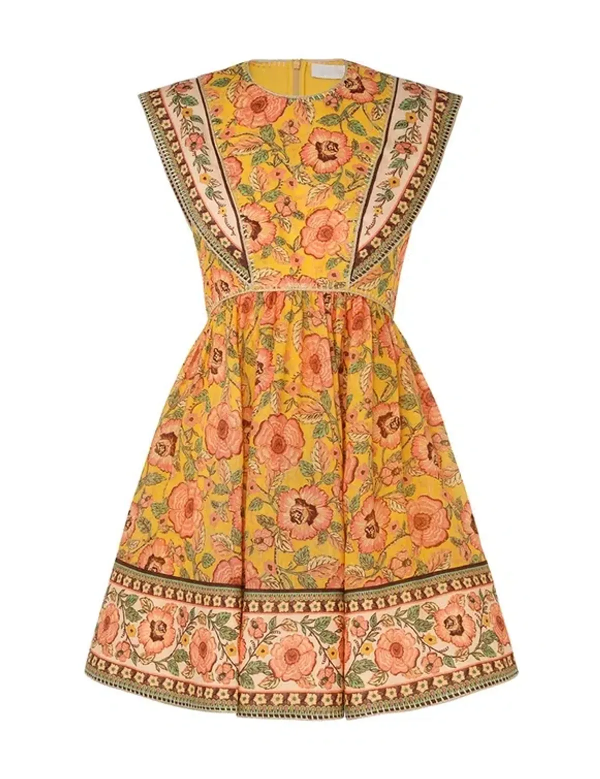 Zimmermann Junie Spliced Mini Dress Yellow/Pink Floral Size 1 / AU 10 for rent on The Volte - main image