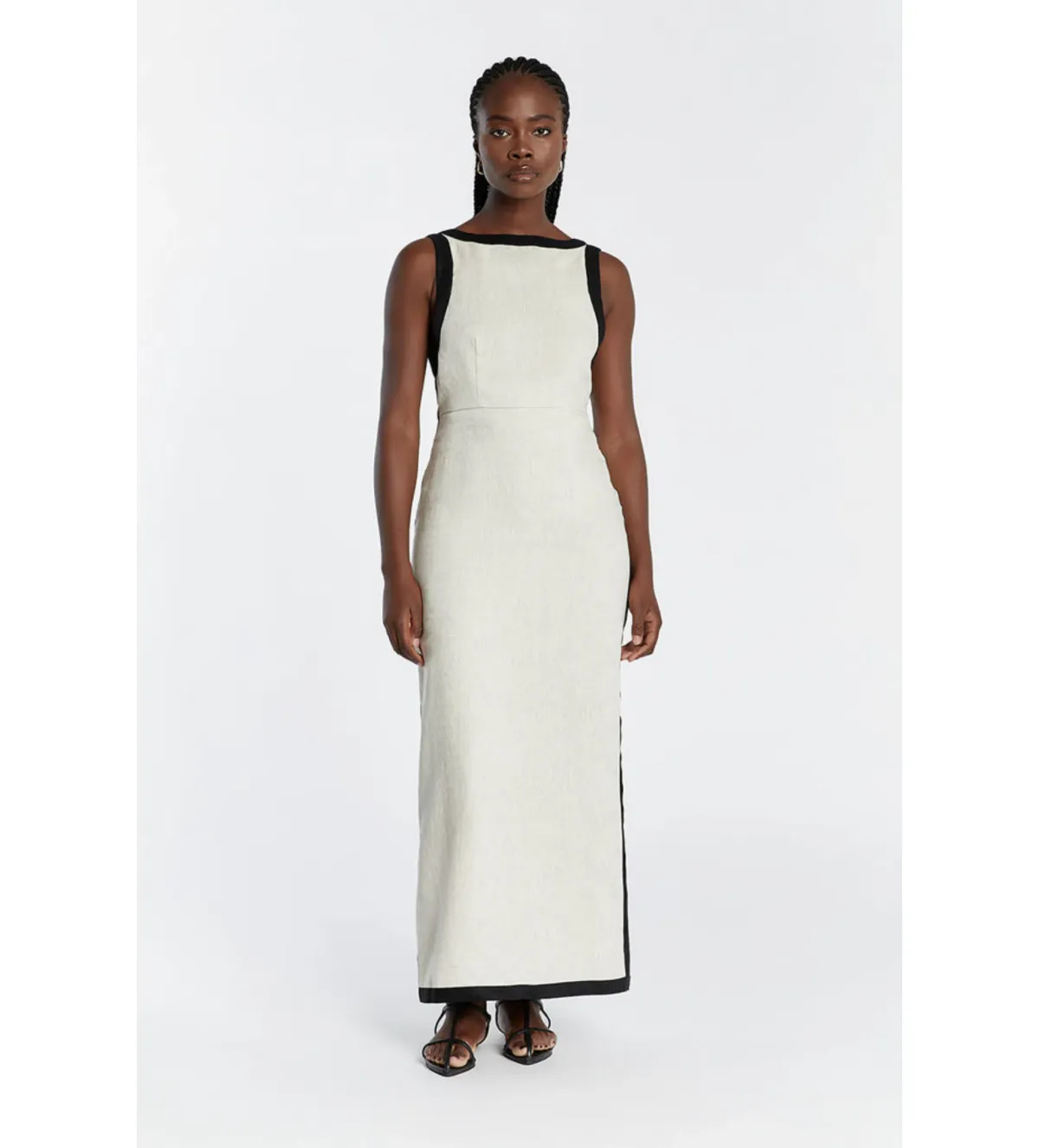 DISSH Zuri Natural Linen Maxi Dress beige/black size 6 - Image 1