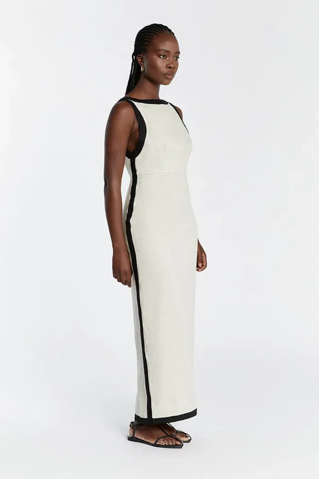 DISSH Zuri Natural Linen Maxi Dress beige/black size 6 for rent on The Volte - main image