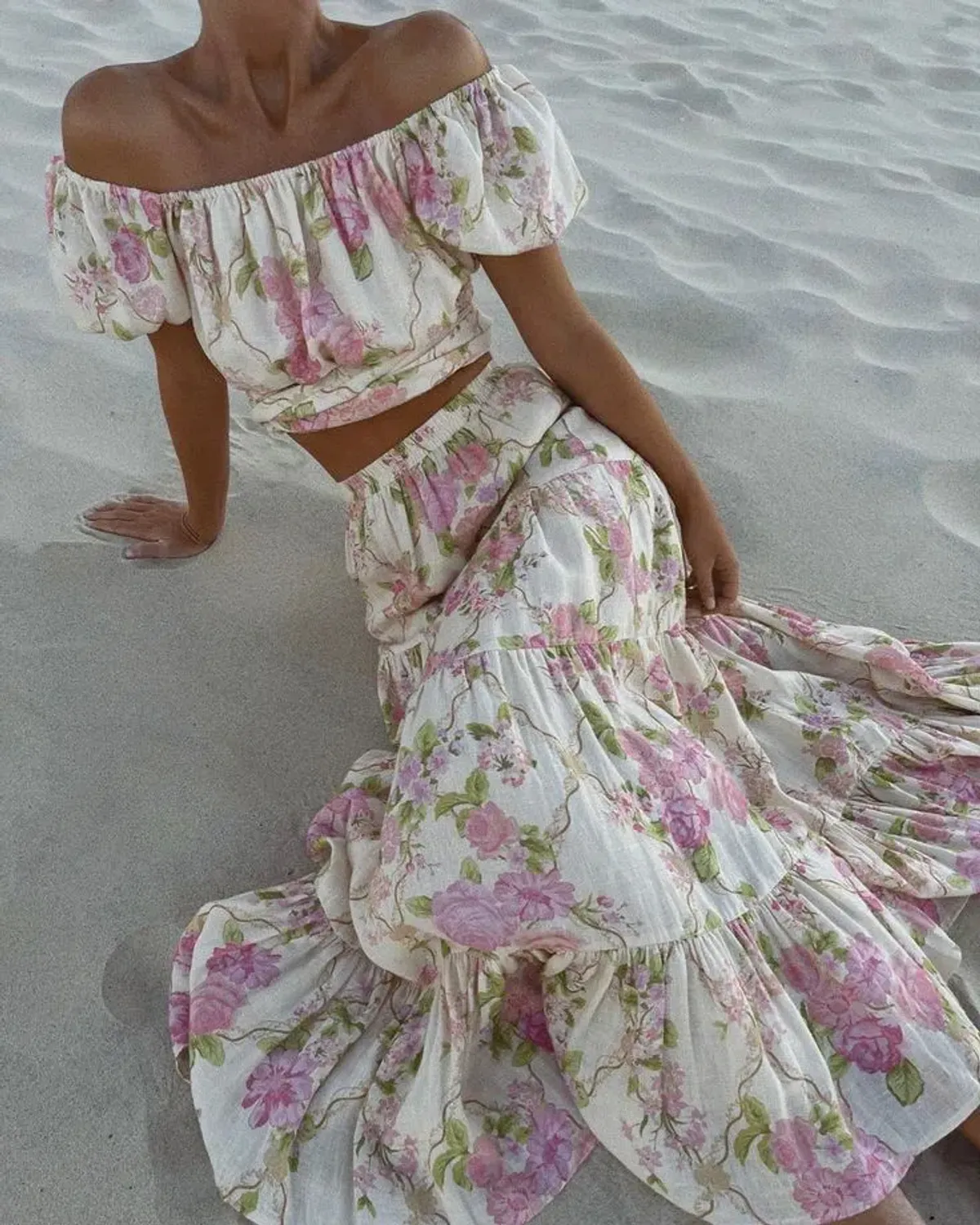 Spell Rose Garden Blouse Size M/10 & Tiered Maxi Skirt Size M/10 Set Rose - Image 1