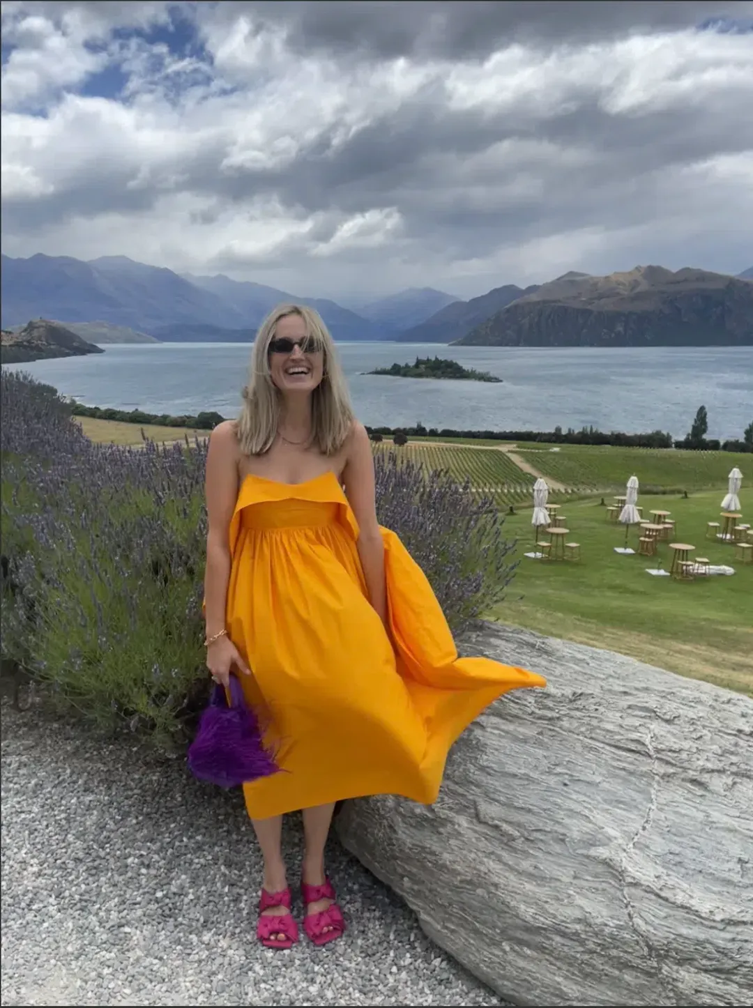 Cecilie Bahnsen Susa Midi Dress Orange Size AU 8 for rent on The Volte - main image