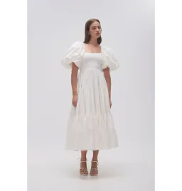 Aje Casa Puff Sleeve Midi Dress in Ivory Size AU 14 for rent on The Volte - image 1
