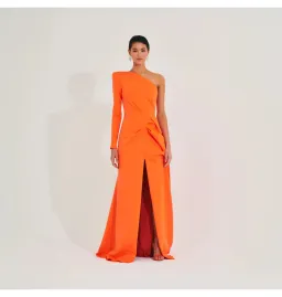 Meraki Official Izar One Shoulder Gown Neon Orange Size AU 6 for rent on The Volte - image 1