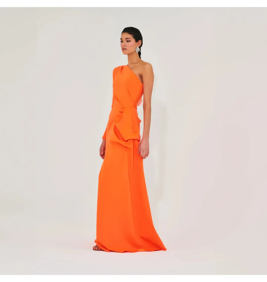 Meraki Official Izar One Shoulder Gown Neon Orange Size AU 6 for rent on The Volte - main image