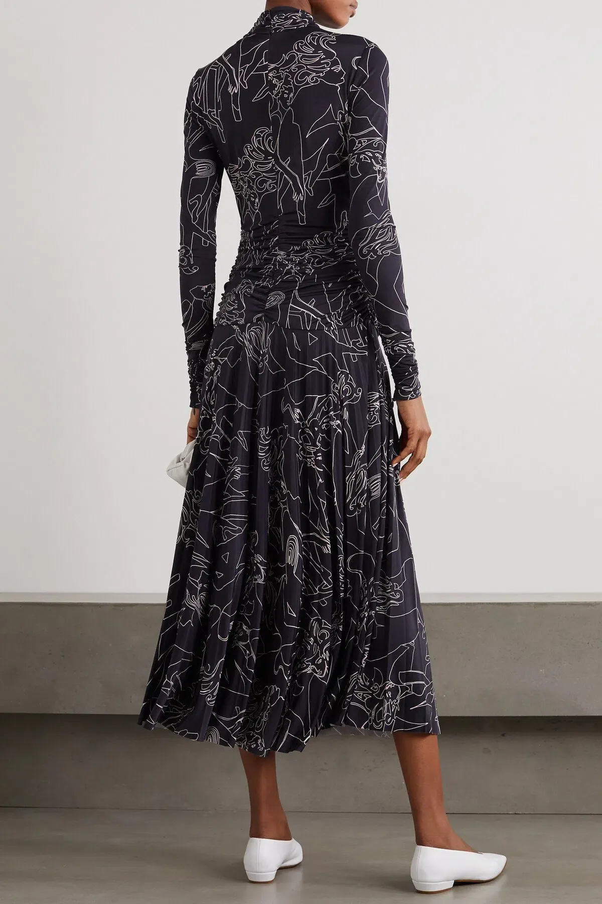 Victoria Beckham Pleated Printed Stretch Crepe Turtleneck Maxi Dress Navy Size 10 - Image 2