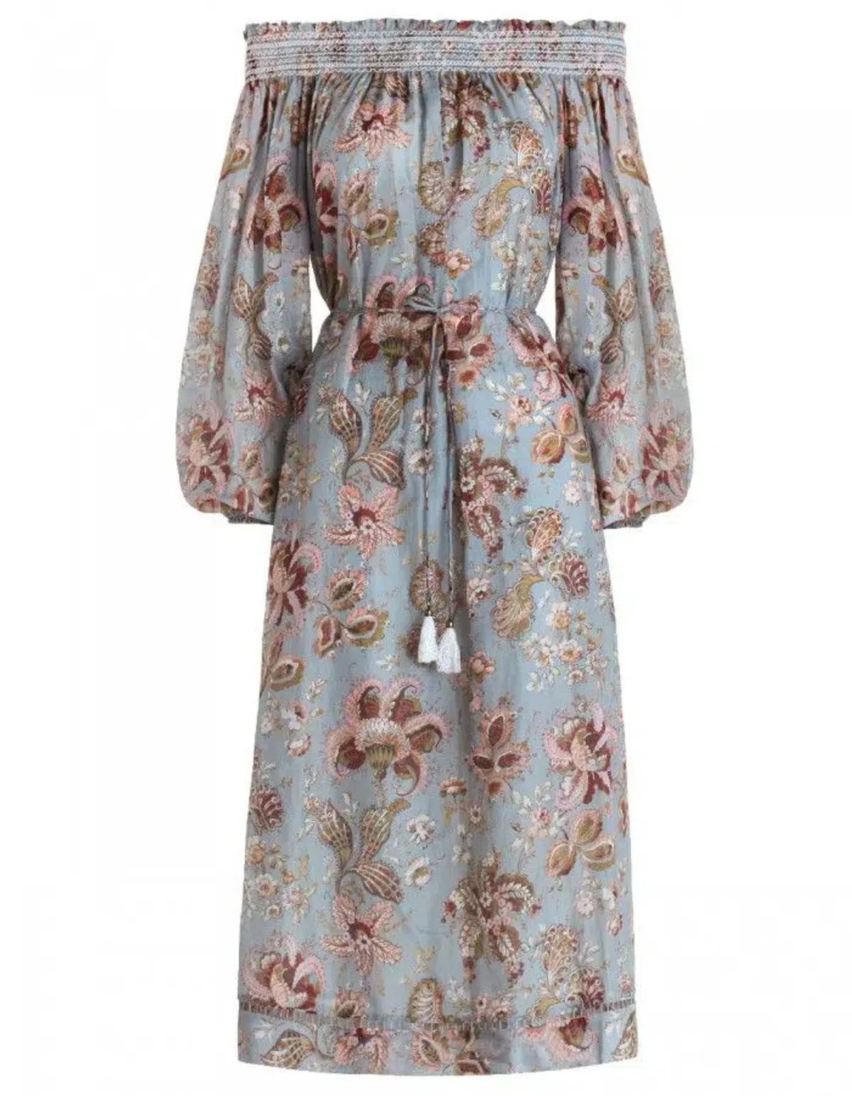 Zimmermann Pavilion Off Shoulder Silk Cotton Smock Midi Dress Floral Size 1 / AU 10 - Image 3