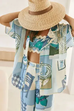 Zaco Kelia Shirt & Pant Set Blue/Multi Size S / AU 8 for rent on The Volte - image 2