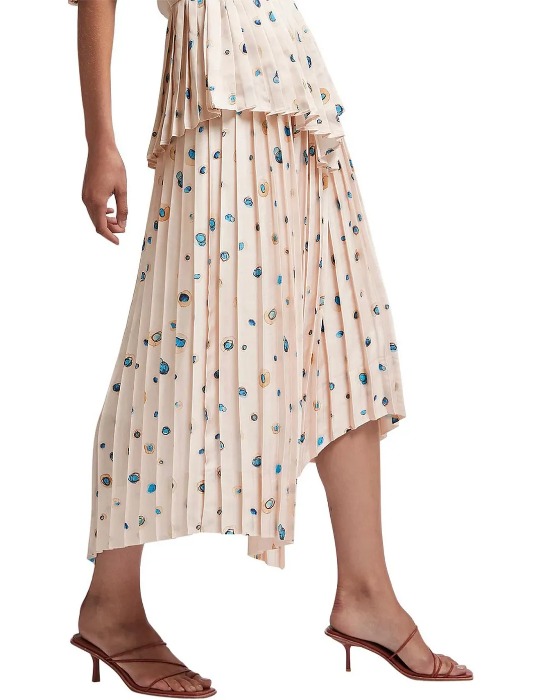 Aje Womens Pointe Bleu Overture Pleat Ring Midi Asymmetric Skirt Blush Pink Print Size 6 for rent on The Volte - main image