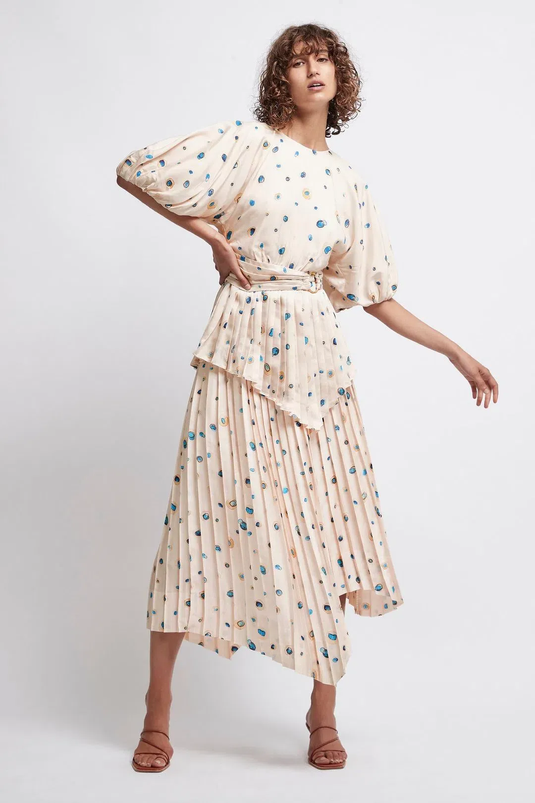 Aje Womens Pointe Bleu Overture Pleat Ring Midi Asymmetric Skirt Blush Pink Print Size 6 for rent on The Volte - main image